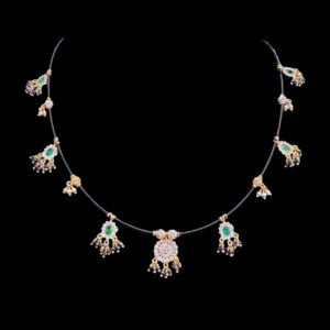 Dainty Emerald & Diamond Black Thread Necklace