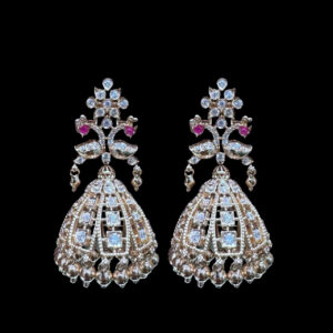 Grand Diamond & Ruby Chandelier Jhumka Earrings