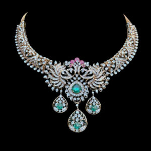 Regal Emerald Diamond & Ruby Victorian Necklace