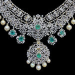 Grand Diamond & Emerald Bridal Necklace with Pearl Drops