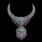 Majestic Diamond Emerald & Ruby Peacock Bridal Necklace