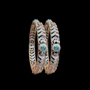 Radiant Emerald & Diamond Rose Gold Bangles Pair