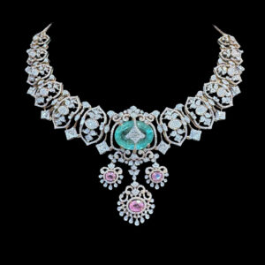 Regal Emerald & Diamond Victorian Peacock Necklace
