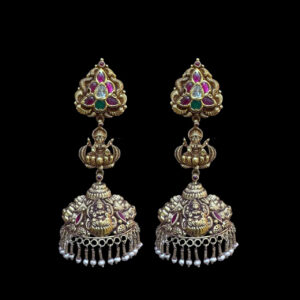 Divine Lakshmi Antique Gold Kemp Jhumka Earrings