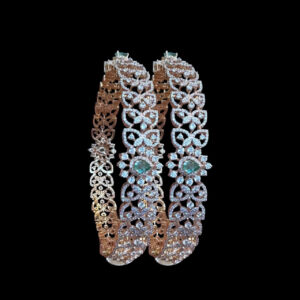 Regal Rose Gold Diamond & Emerald Bangles Pair