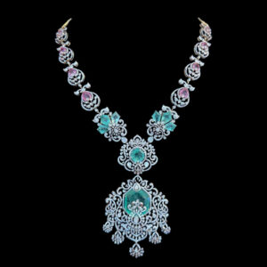 Majestic Emerald Diamond & Pink Sapphire Bridal Necklace