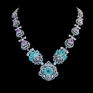 Majestic Emerald Diamond & Pink Sapphire Bridal Necklace