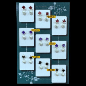 Classic Ruby & Black Square Stone Pearl Drop Studs