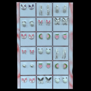 Playful Enamel Butterfly & Fruit Silver Stud Set