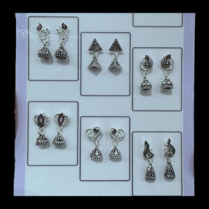 Ornate Antique Silver Oxidized Jhumka Earrings Set