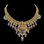 Divine Lakshmi Antique Gold Temple Necklace with Bead Drops