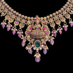 Divine Lakshmi Antique Gold Temple Necklace with Bead Drops