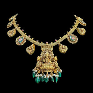 Divine Lakshmi Antique Gold Beaded Temple Necklace