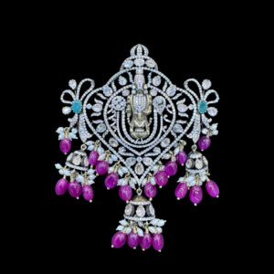 Divine Venkateswara Silver Pendant with Ruby Drops