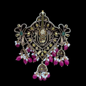 Divine Venkateswara Silver Pendant with Ruby Drops