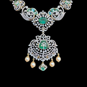 Grand Emerald & Diamond Pearl Drop Necklace