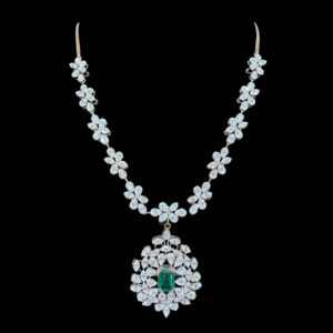 Radiant Emerald & Diamond Blossom Necklace