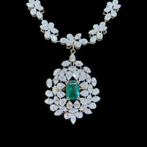 Radiant Emerald & Diamond Blossom Necklace