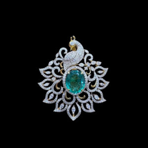 Graceful Peacock Diamond & Emerald Pendant II