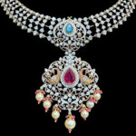 Regal Peacock Diamond & Ruby Antique Necklace