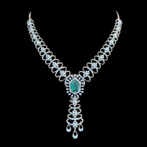 Ethereal Emerald & Diamond Floral Drop Necklace