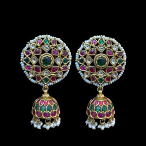 Ornate Kundan Ruby & Emerald Jhumka Earrings