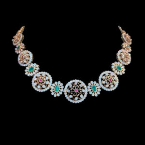 Regal Floral Diamond Ruby & Emerald Necklace
