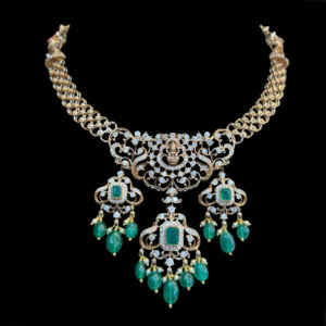 Divine Lakshmi Diamond & Emerald Drop Necklace