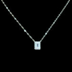 Dainty Emerald-Cut Diamond Halo Pendant Chain