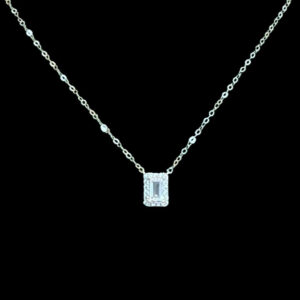 Dainty Emerald-Cut Diamond Halo Pendant Chain