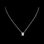 Dainty Emerald-Cut Diamond Halo Pendant Chain
