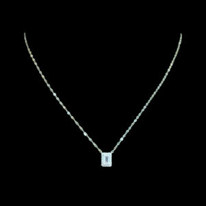 Dainty Emerald-Cut Diamond Halo Pendant Chain