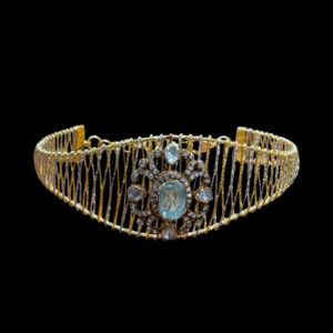 Ethereal Aquamarine & Diamond Antique Gold Cuff