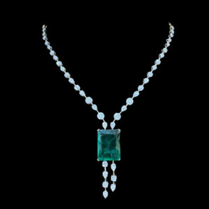 Majestic Emerald-Cut & Diamond Drop Necklace