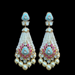 Grand Turquoise & Ruby Polki Pearl Chandelier Earrings