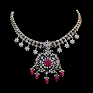 Regal Ruby & Diamond Blossom Necklace