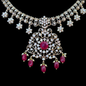 Regal Ruby & Diamond Blossom Necklace