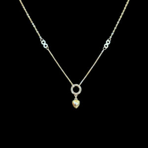 Dainty Gold Puffed Heart Drop Pendant Chain