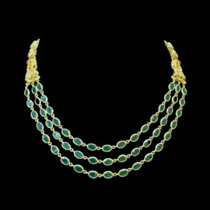 Majestic Emerald Bead Three-Strand Gold Haram