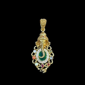Divine Ganesha Navratna Gold Pendant
