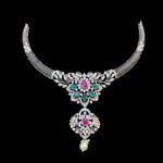 Regal Ruby & Emerald Diamond Necklace with Pearl Drop