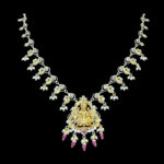 Divine Lakshmi Antique Gold Necklace with Ruby Drops