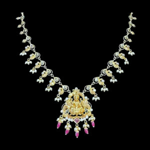 Divine Lakshmi Antique Gold Necklace with Ruby Drops