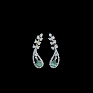 Graceful Emerald & Diamond Leaf Drop Earrings