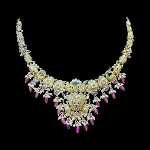 Divine Antique Gold Kirtimukha Temple Necklace with Ruby Drops