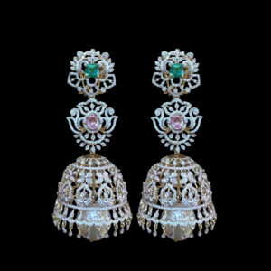 Grand Diamond & Emerald Jhumka Earrings
