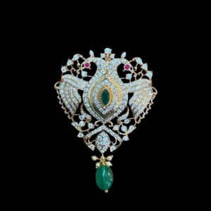 Regal Twin Peacock Diamond & Emerald Pendant