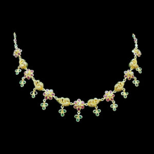 Graceful Ruby & Emerald Floral Necklace