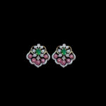 Ornate Ruby & Emerald Diamond Stud Earrings