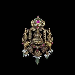 Divine Gajalakshmi Antique Gold Pendant